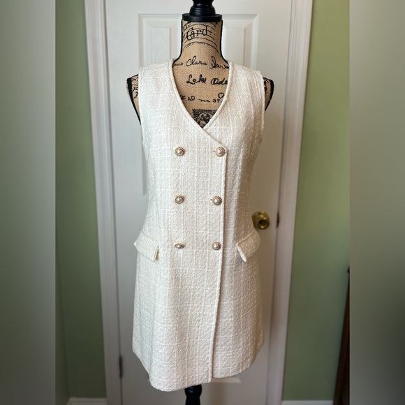 COPY - NWT Zara Ivory Textured Tweed Double Breasted Vest Dress XS - Picture 2 of 4